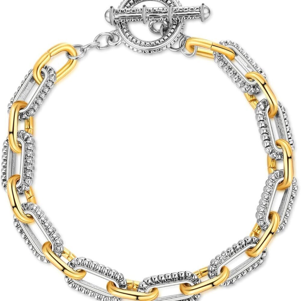 Link Bracelet for Women Gold Silver Two-Tone Circles Chain Bangle